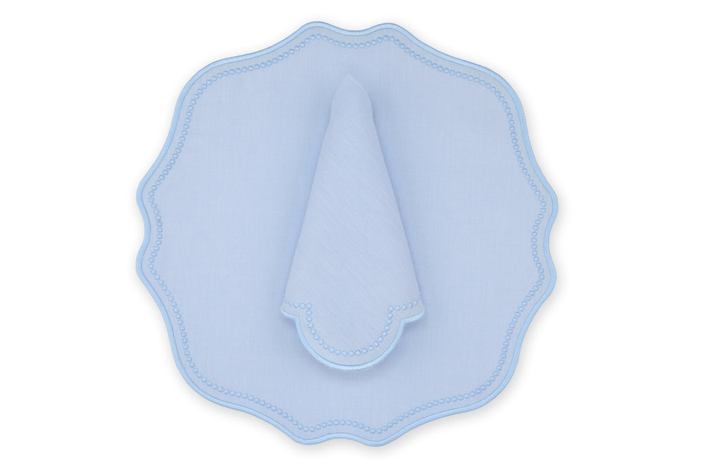 Blue Dotted Air Blue Linen Napkin and Placemat, Set of 2