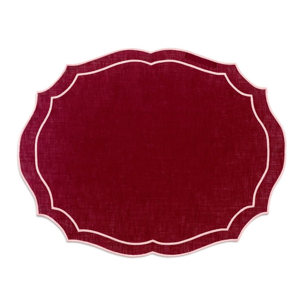 Emma Linen Placemat in Burgundy with Rose Embroidery