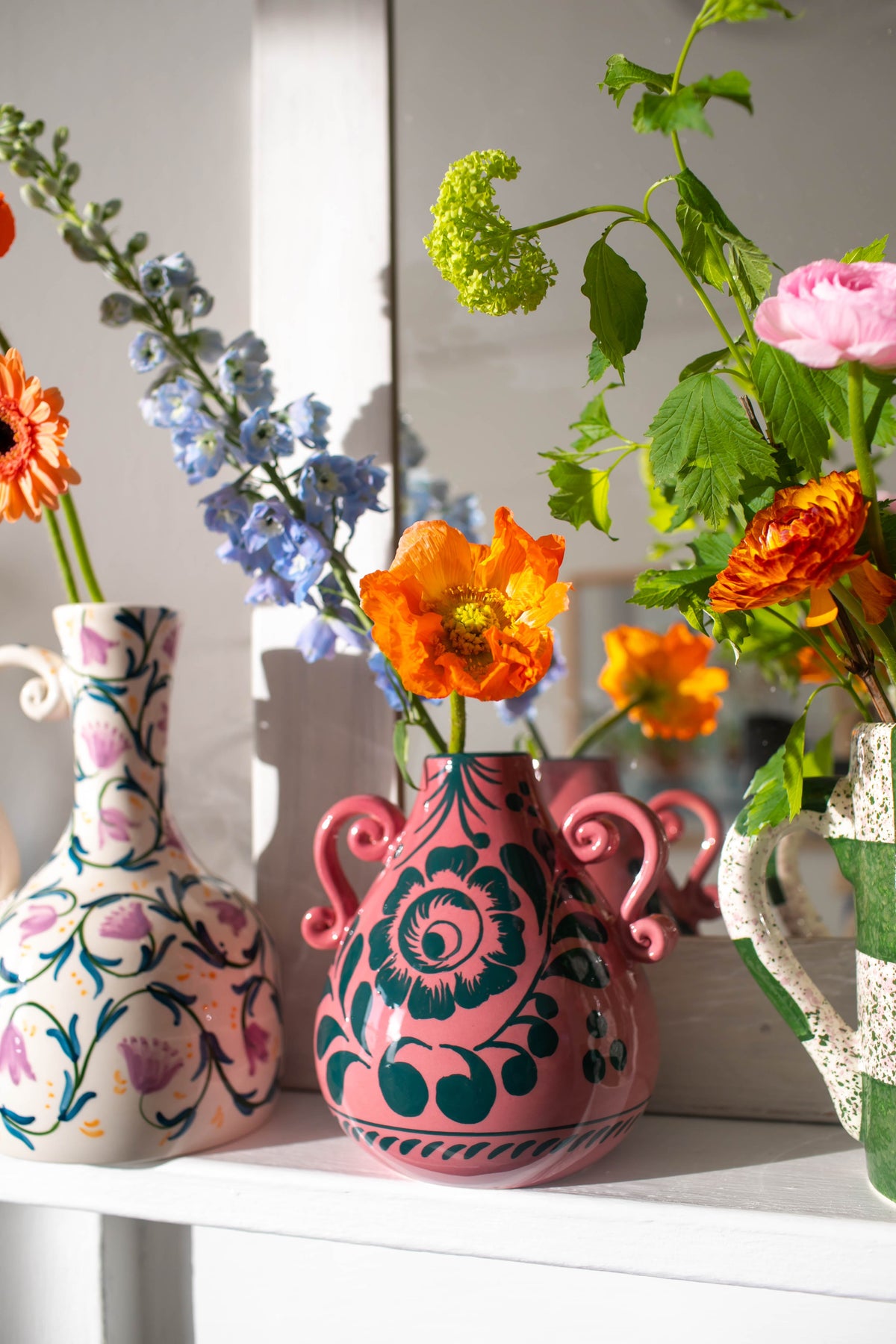 Amphora Vase in Raspberry & Pine Green