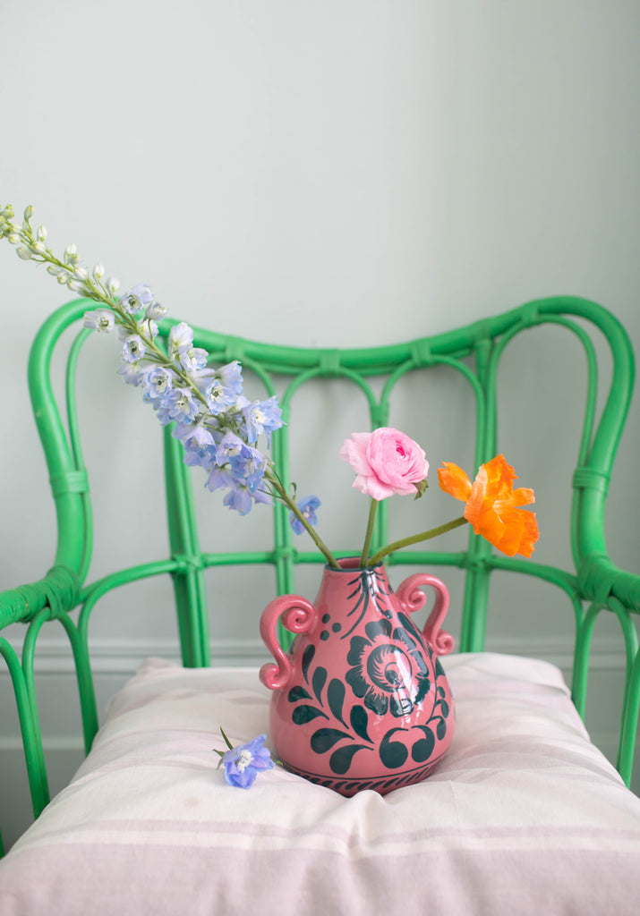 Amphora Vase in Raspberry & Pine Green