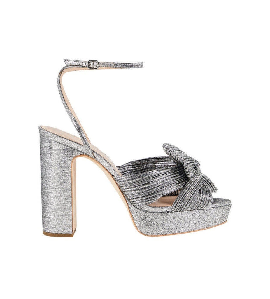 Natalia Platform Bow Heel in Dark Silver Lamé