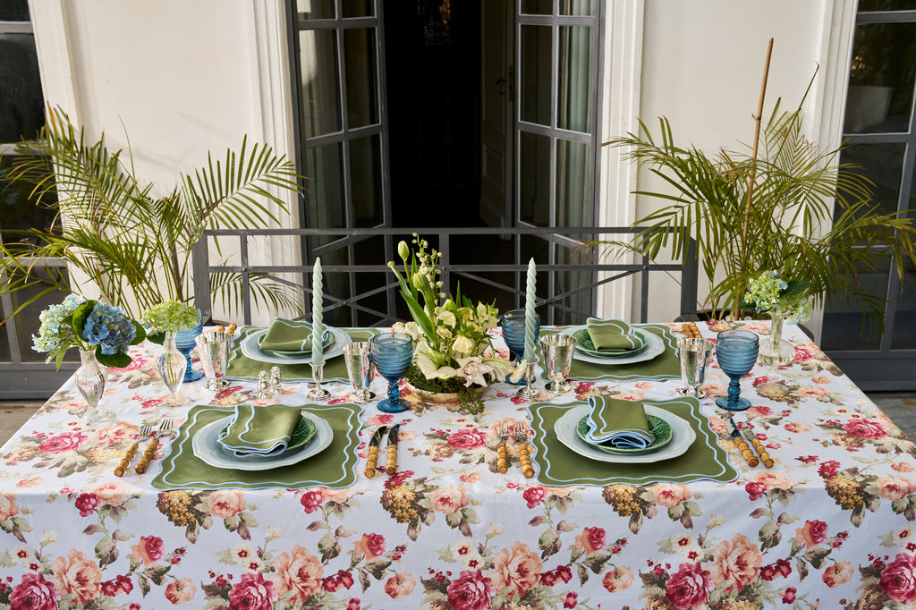 Wild Roses Tablecloth in Blue