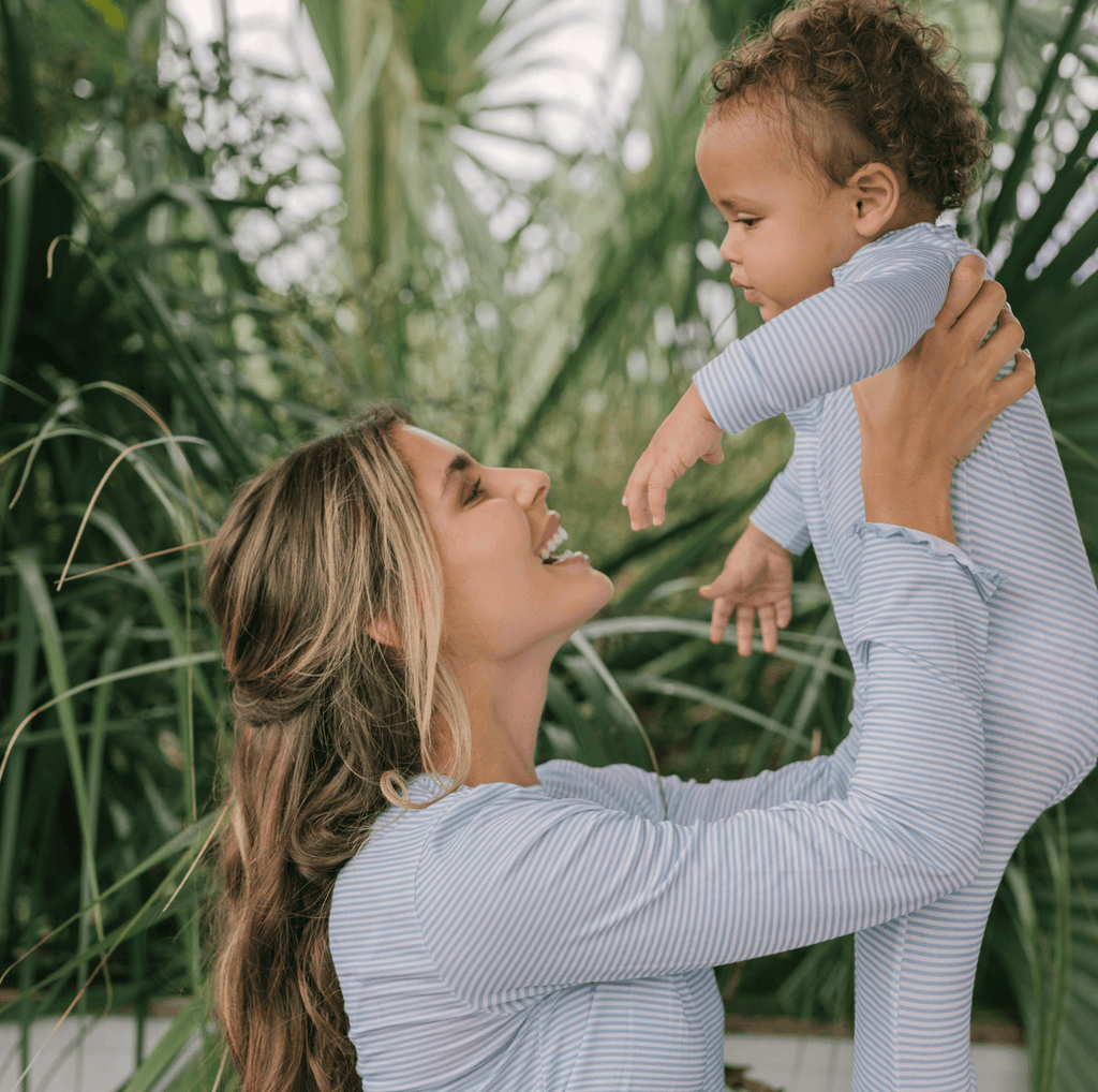 Unisex Powder Blue Stripe Pima Footie