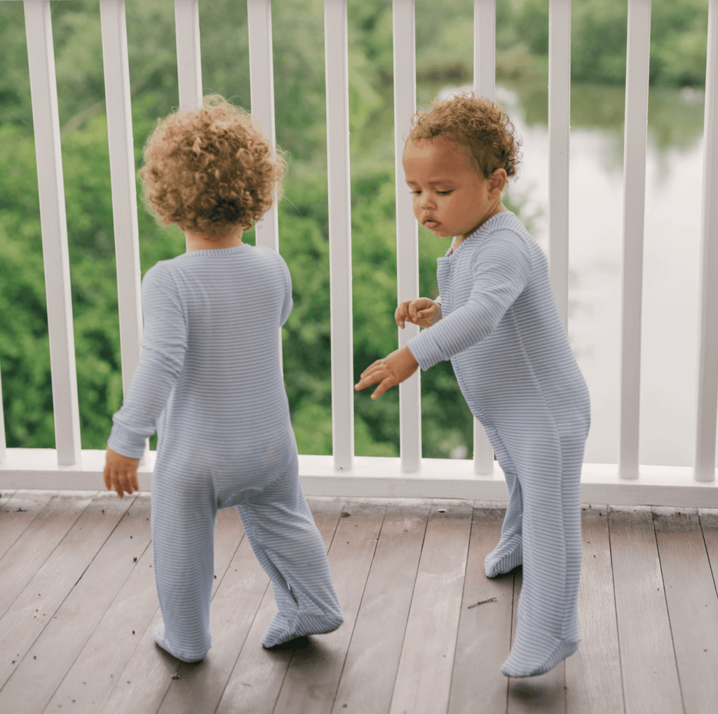 Unisex Powder Blue Stripe Pima Footie
