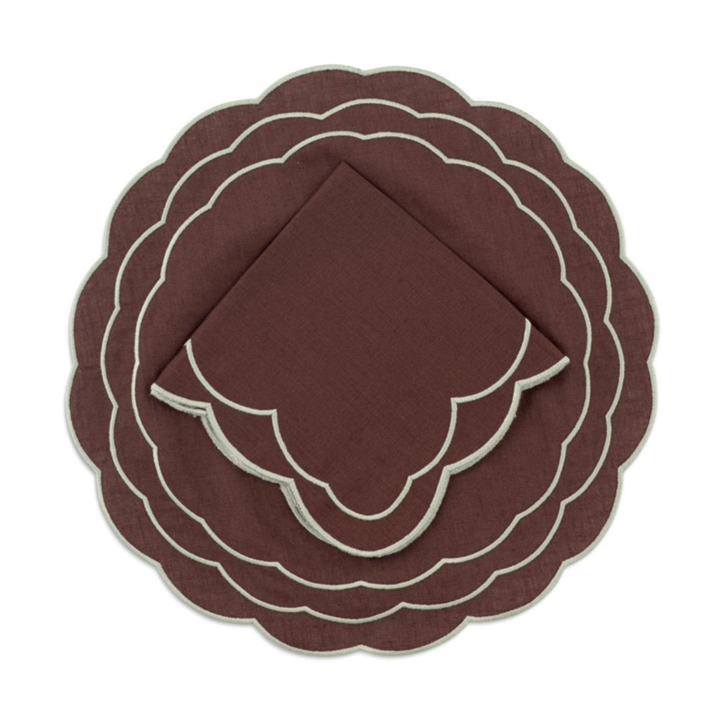 Sofia Linen Brown Placemat with Fern Green Embroidery