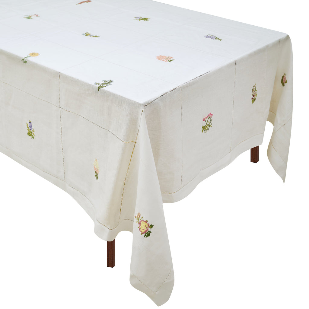 Botanical Flower Tablecloth Spring Botanical Embroidered Table Linens Chefanie