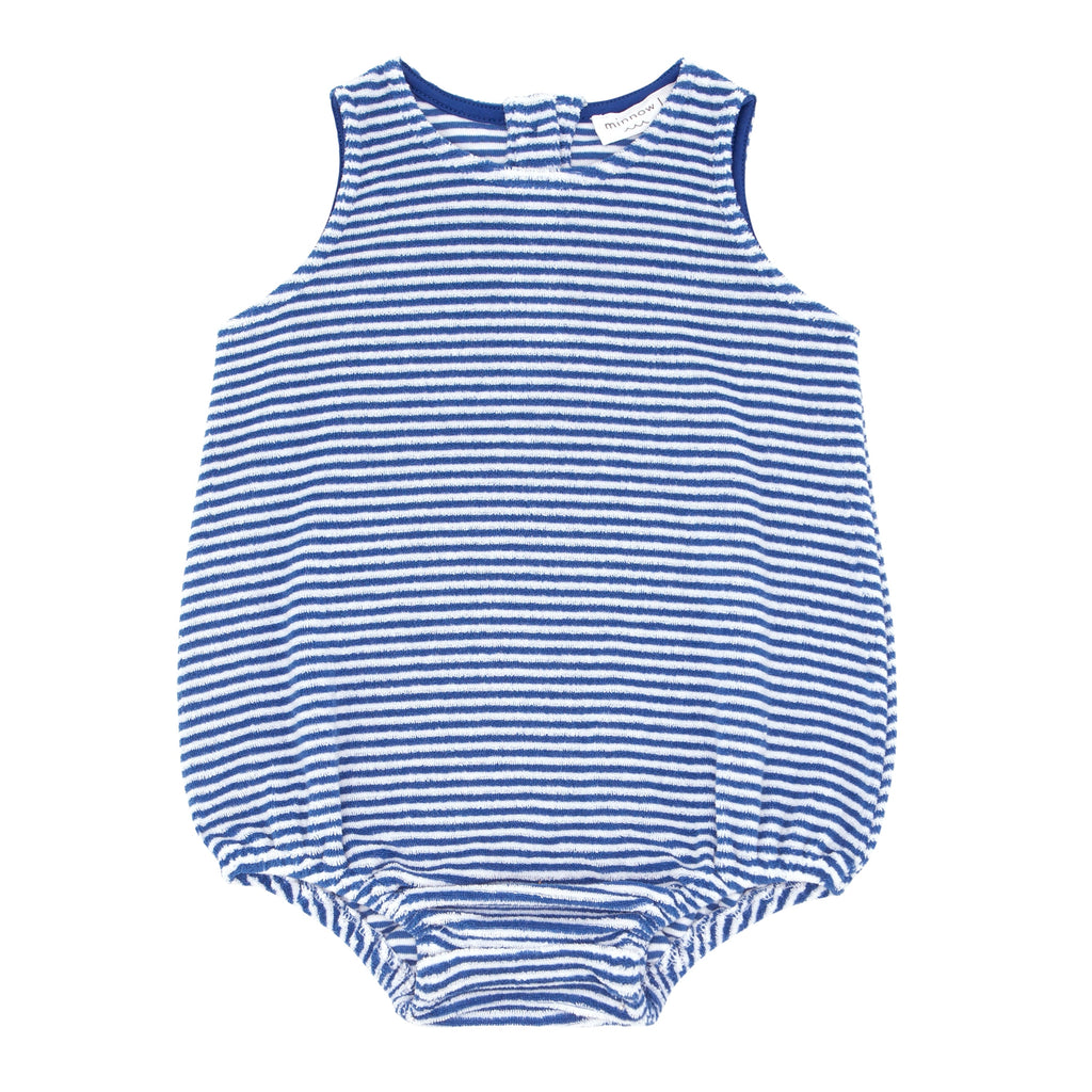 Baby Boy Cove Blue Stripe French Terry Bubble Romper