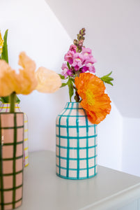 Genie in a Bottle Deco Vase & Bottle in Ibiza Blue Gingham