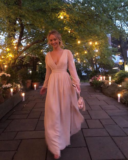 The Designer of J-Law’s Engagement Party Dress Reveals Her Inspo for the Blush Pink Look That Made Headlines