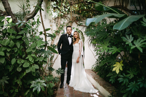 Chanel Perez Wore a Custom Brock Collection Gown and Veil to Her Wedding on Sunset Boulevard