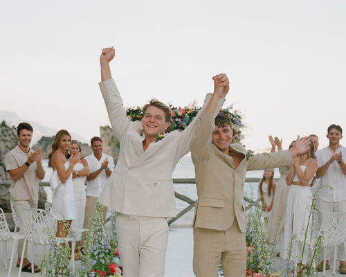 Lincoln Johnson and Canyon Schmerse Wore Jacquemus Suits to Exchange Personal Vows at Conca del Sogno