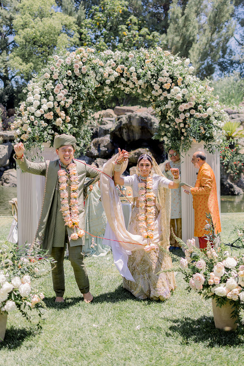 The Groom Designed Most of The Bride’s Indian Wedding Wardrobe For Their Nuptials in Westlake Village