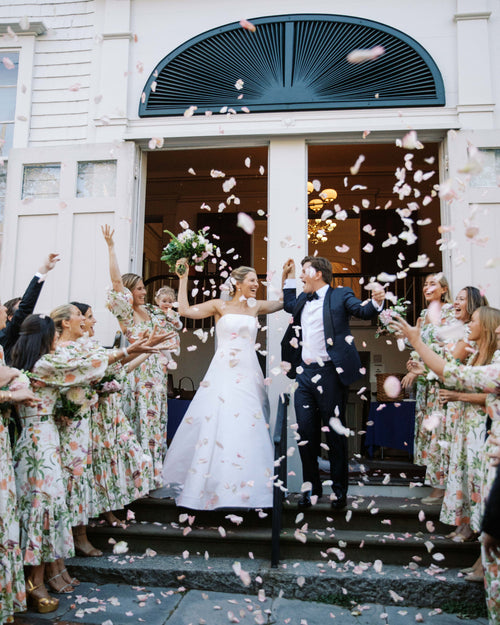 The Bridesmaids and Flower Girl All Wore Cara Cara Designs in the Same Print at This Autumn Nantucket Wedding
