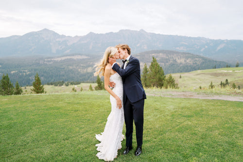 The Bride Changed Into a '60s Dress from Happy Isles After Her Outdoor Ceremony in Big Sky