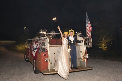These Newlyweds Left Their Wedding on Gibson Island in a '50s Firetruck
