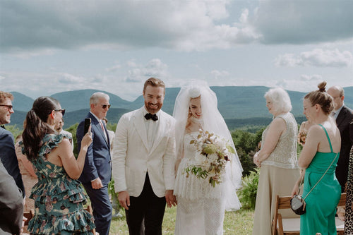 This Bride's Wedding Dress and Veil Were Inspired by <i>20th Century Women</i> and Priscilla Presley