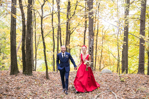 This Bride Wore a Red Carolina Herrera Dress to Her Hudson Valley Wedding