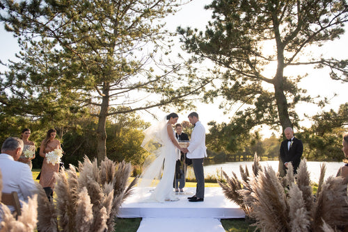 The Bride Walked Down a Pampas Grass-Lined Aisle at Her Wedding in Southampton