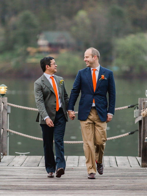 The Grooms Wore British-Tailored Bespoke Suits to Their Wedding in Cooperstown