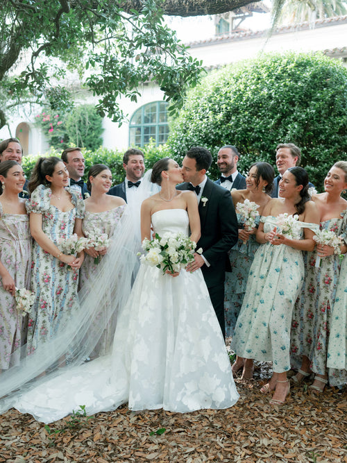 This Bride Had a "Bouquet of Best Friends" in Floral Brock Collection Dresses at Her Wedding in Sea Island