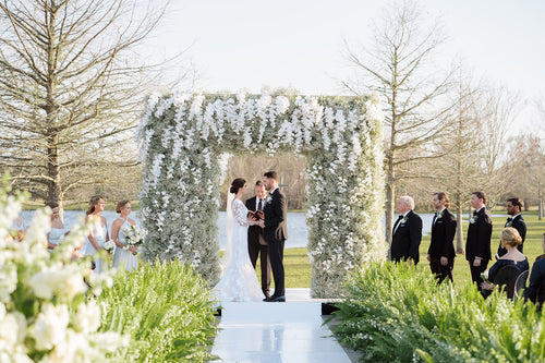 The Bride Wore a Custom Mira Zwillinger Jacket to Her Hamptons-Inspired Wedding in Alabama