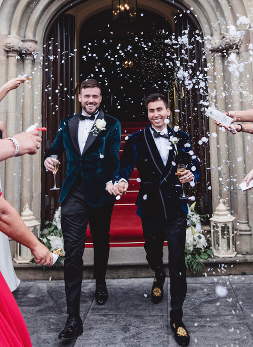 The Grooms Wore Velvet Tuxedos to Their Micro-Wedding at a Castle in Northern Ireland