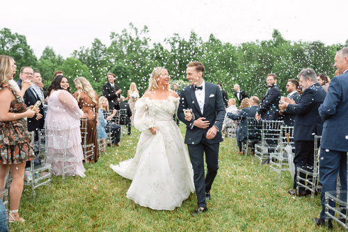 This Bride Wore Monique Lhuillier's Bloom Gown to Say "I Do" on Her Grandparents' West Virginia Farm