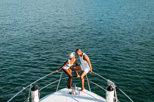 A Pre-Wedding Photoshoot on the Water Inspired by Capri and Slim Aarons