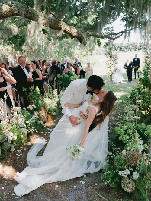 Over The Moon Styled This Bride in a Customized Amsale Dress and Alexandra Grecco Veil For Her Lowcountry I Dos