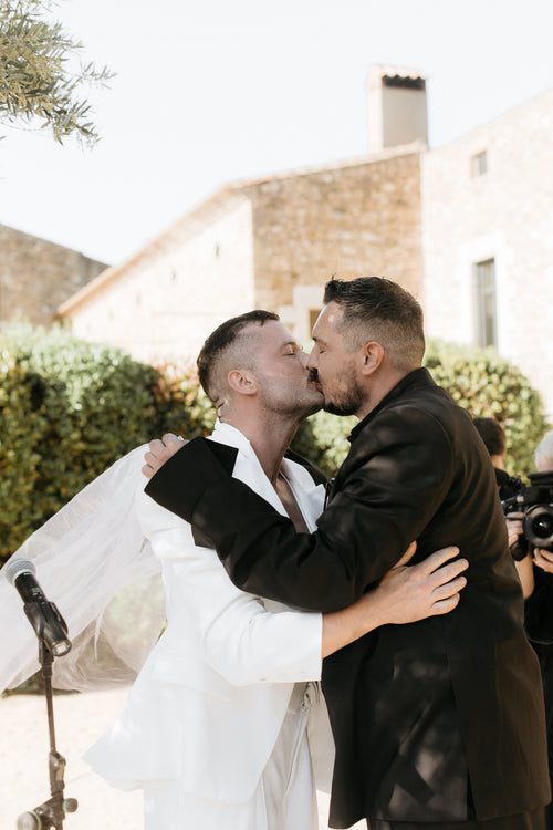 The Grooms Exchanged Rings With Their Birthstones During Their Wedding Ceremony at Castell d'Empordà
