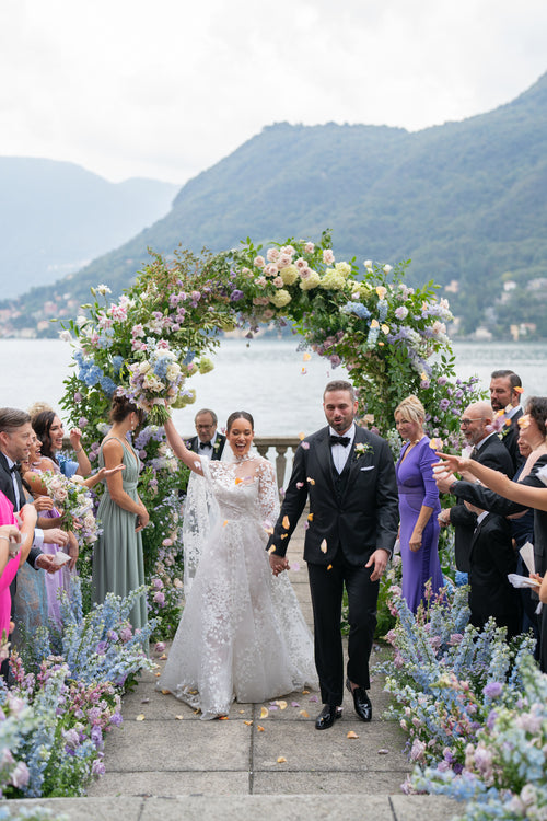 The Bride Wore Reem Acra's Celebration Dress Down The Aisle at Villa Pizzo