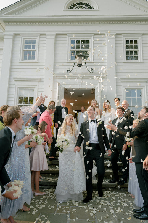 The Bride Wore Custom Pearl and Diamond Earrings From Her Sister's Brand With Her Reem Acra Wedding Dress
