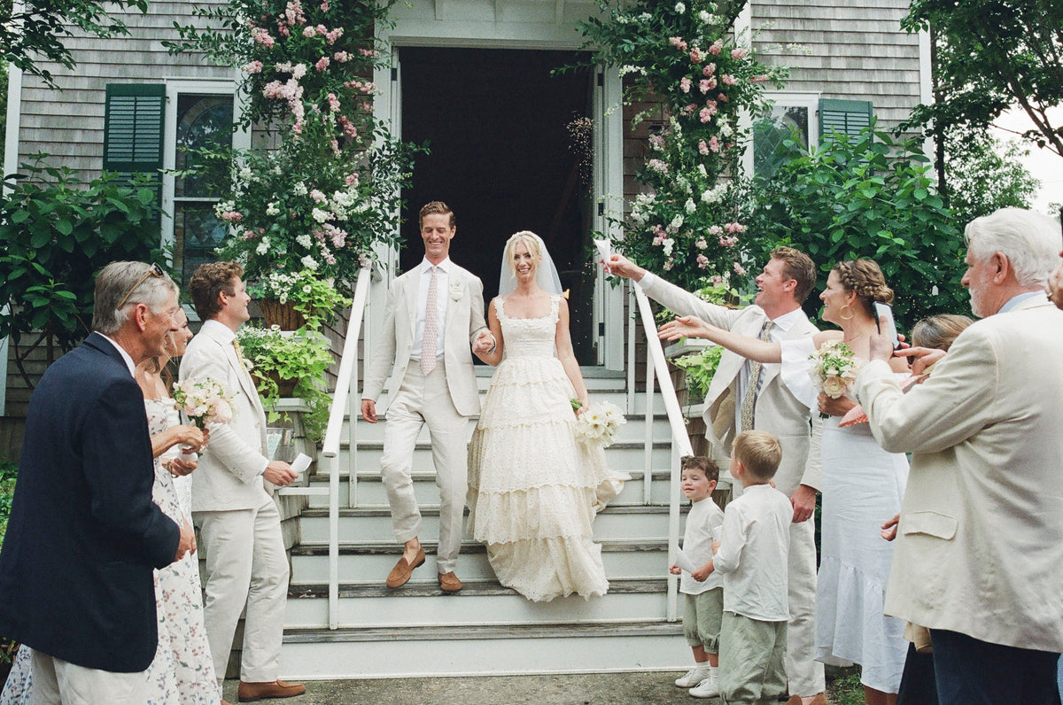 This Artist & Stationery Designer Wore a Custom Luisa Beccaria Dress To Wed at Her Family Home on Shelter Island