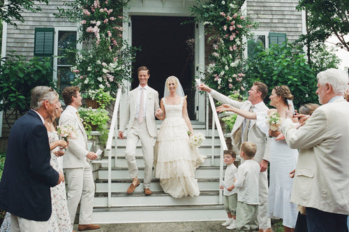 This Artist & Stationery Designer Wore a Custom Luisa Beccaria Dress To Wed at Her Family Home on Shelter Island