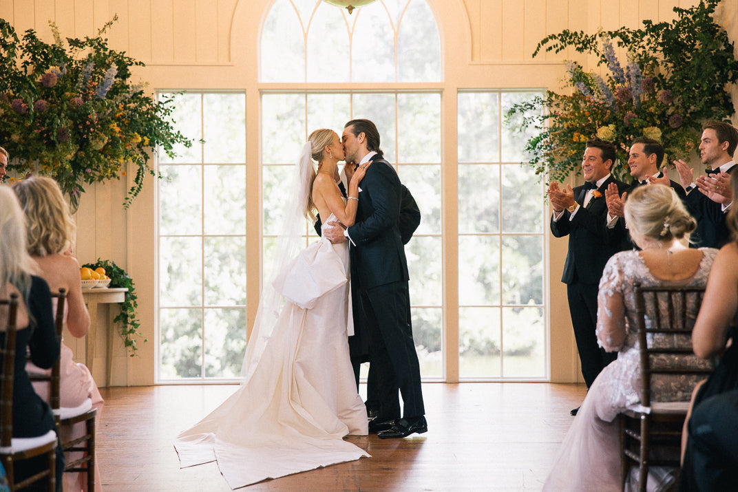 The Bride Wore Her Mother's Custom Veil Down the Aisle at Her Classically Refined Wedding in South Carolina
