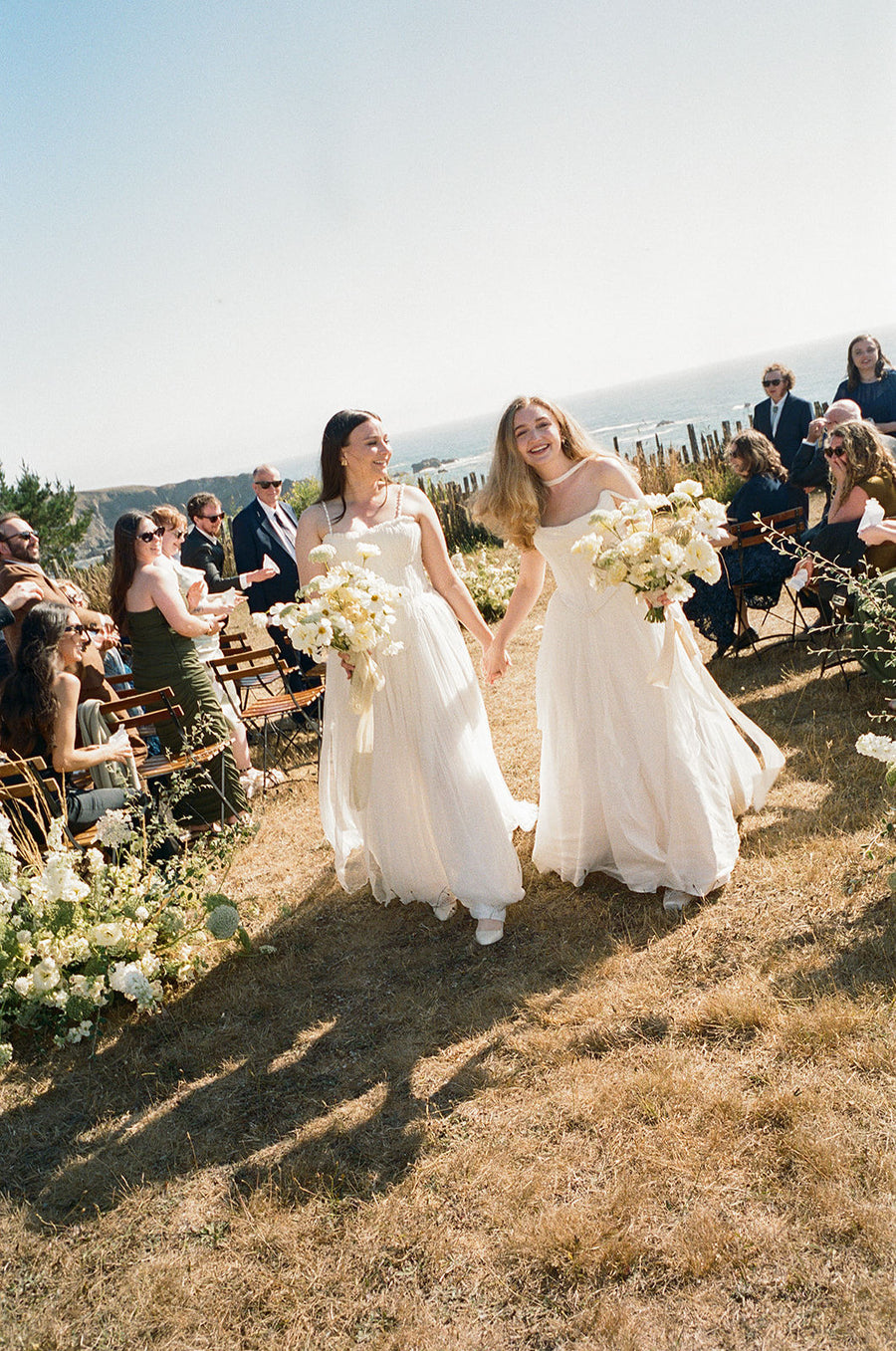 Wedding Photographers Juliette Laura and Liz Walsh Both Wore Custom Cinq Dresses Down The Aisle in Mendocino
