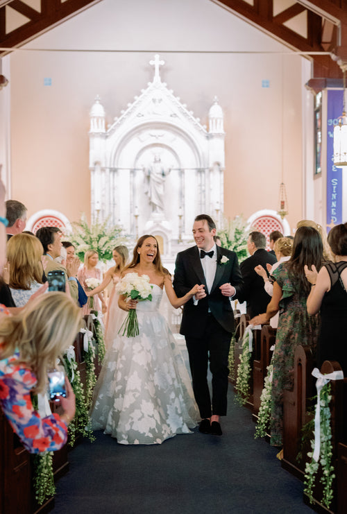 Bridesmaids Wore "Pretty in Pink"-Themed Looks to Complement This Bride in Her Strapless Carolina Herrera Dress
