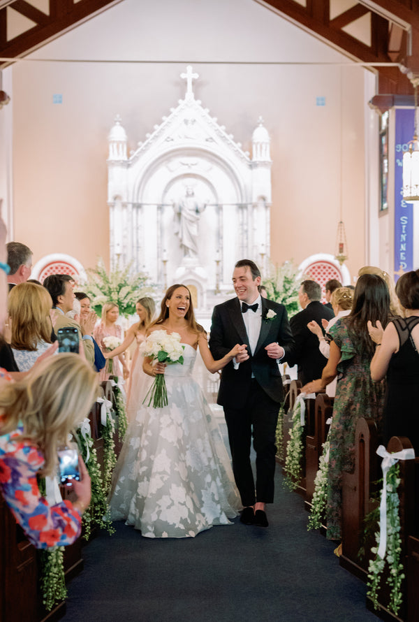 Bridesmaids Wore "Pretty in Pink"-Themed Looks to Complement This Bride in Her Strapless Carolina Herrera Dress