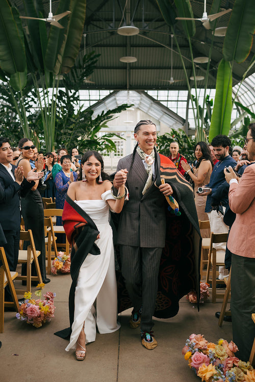 A Wedding That Honored The Couple's Anishinaabe, Punjabi, and Mexican Heritages at Garfield Park Conservatory
