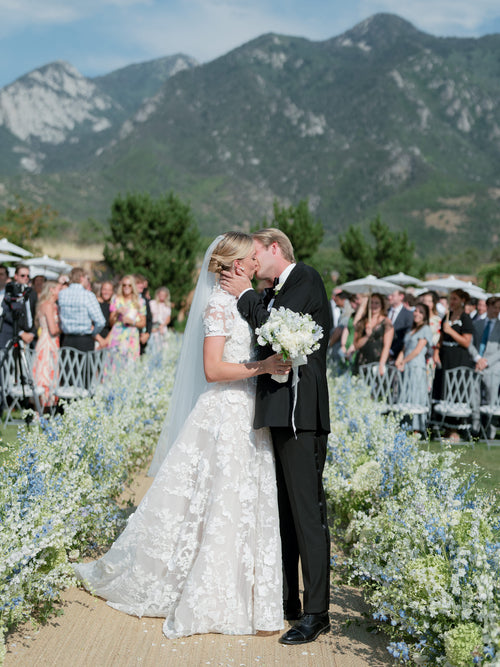 The Bridal Party Wore Custom Liberty Print Looks to Complement The Bride’s Monique Lhuillier Antoinette Dress