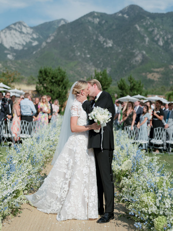The Bridal Party Wore Custom Liberty Print Looks to Complement The Bride’s Monique Lhuillier Antoinette Dress