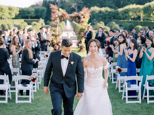 The Bride Changed Into a Red Dress After Her Fairytale Wedding Ceremony at Oheka Castle