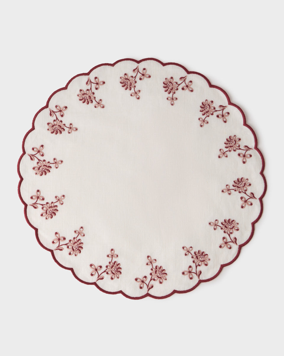 Botanica Embroidered Round Placemat, Pink