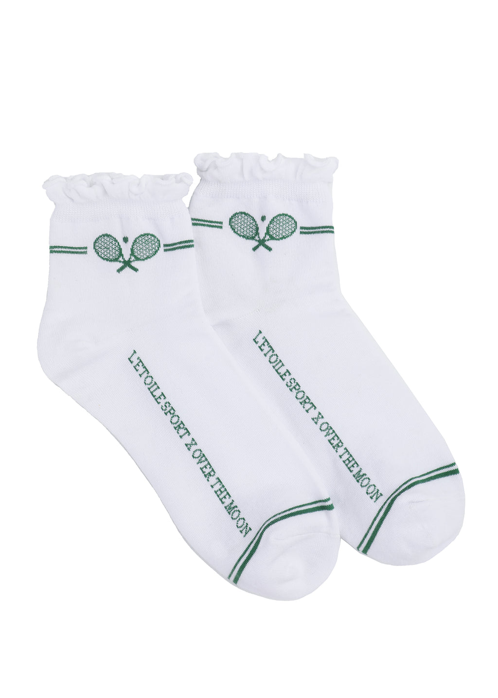 Ruffle Trim Crew Socks in White