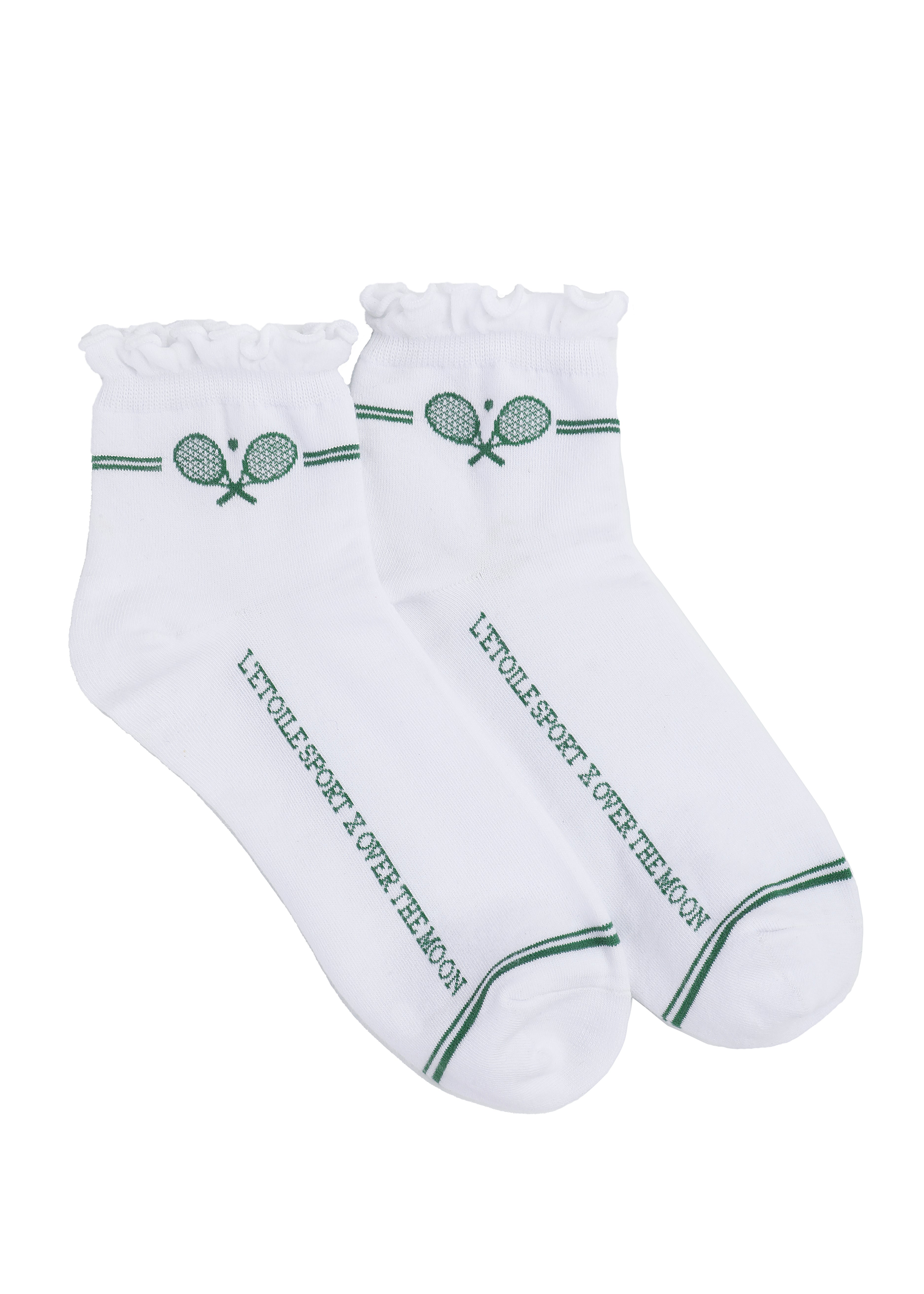 Ruffle Trim Crew Socks in White