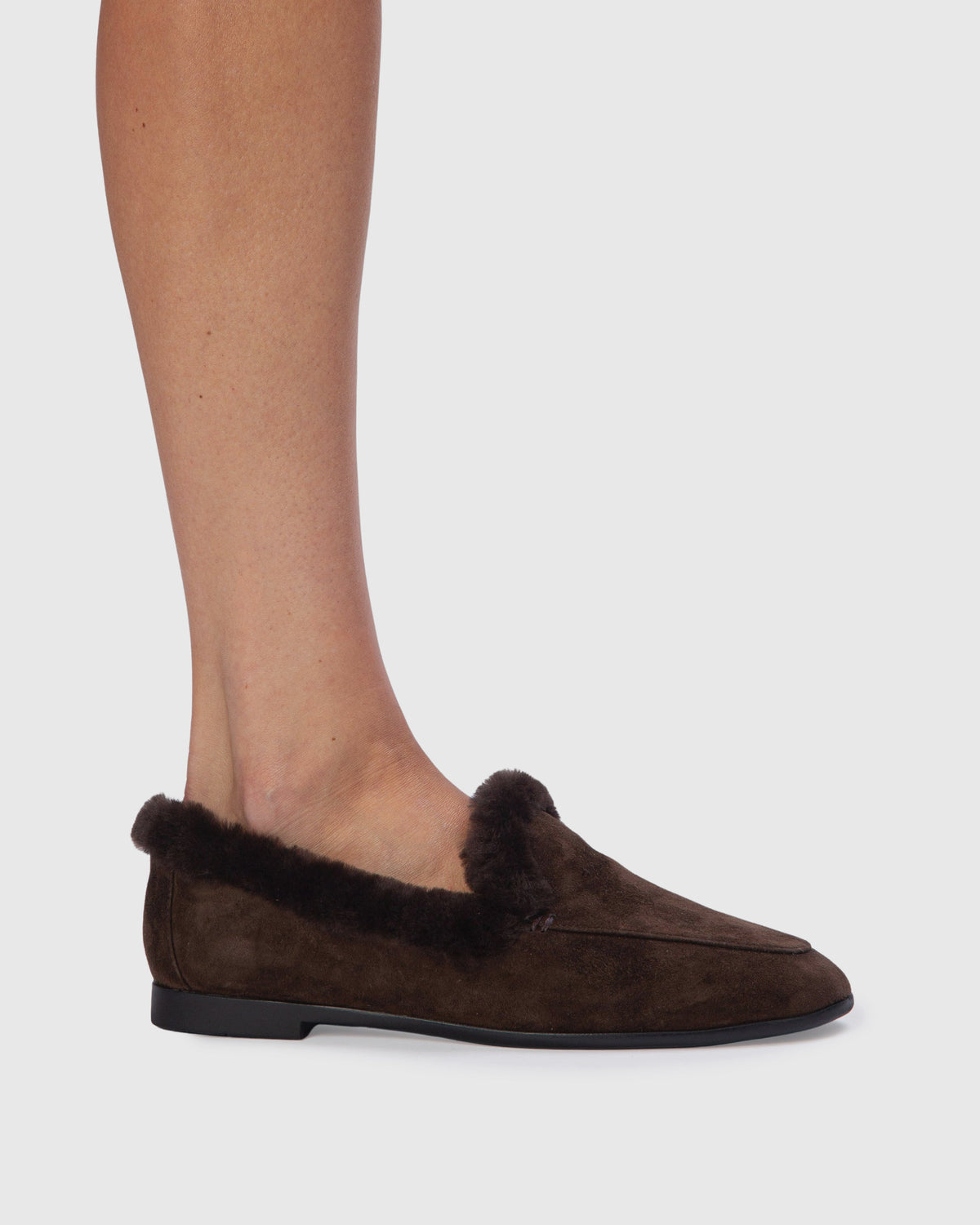 Zora Loafer in Dark Brown Suede / Wool Shearling