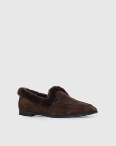Zora Loafer in Dark Brown Suede / Wool Shearling