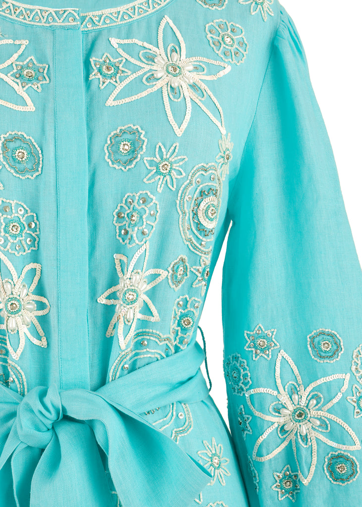 Beaded Paloma Midi Dress in Turquoise