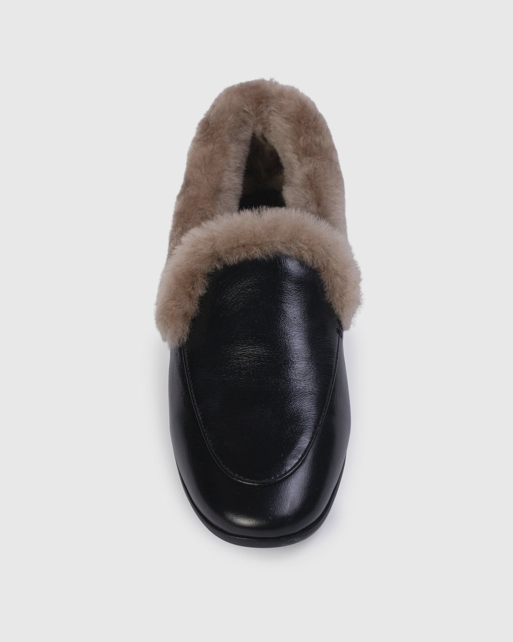 Zora Loafer in Black Shiny Leather & Wool Shearling
