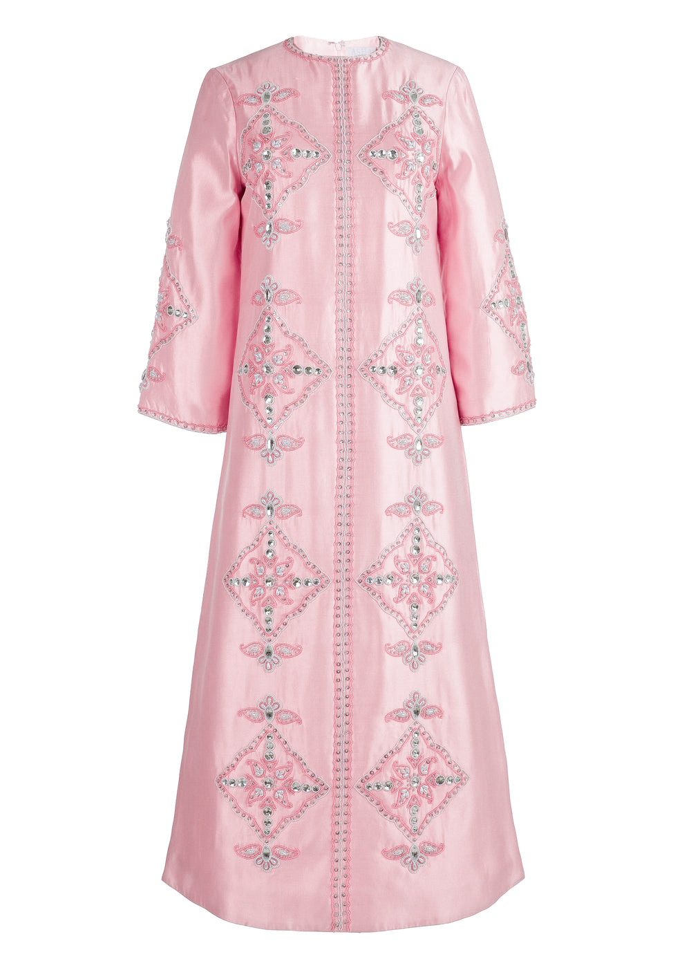 Beaded Clara Caftan in Pink Silk